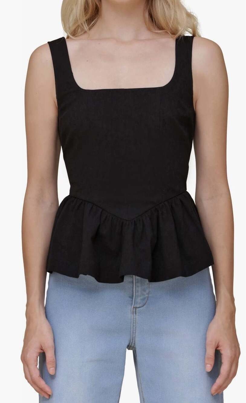✨SALE NWT Avec Les Filles Black Stretch Cotton Peplum Tank Top XS